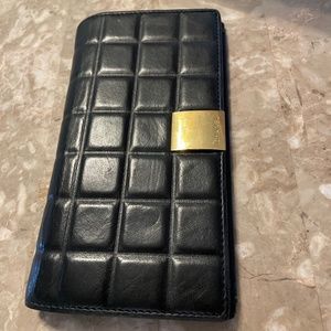 Chanel Vintage Chocolate Bar Wallet Lambskin Black Gold Hardware